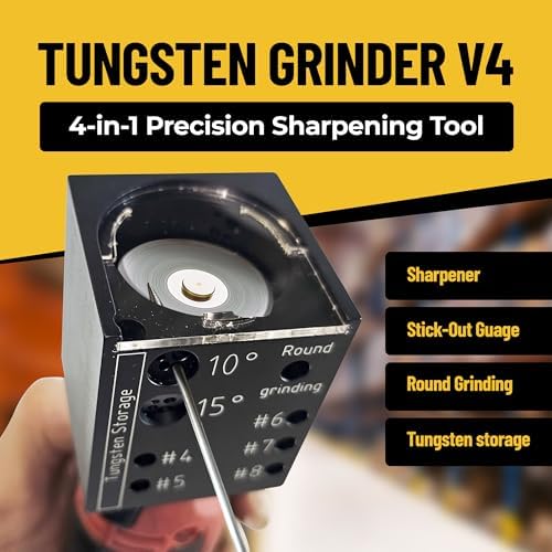 LMT Tungsten Grinder V4 Rotary Tool for TIG Welding - 4in1 that includes highly Precise Sharpener, Stick-Out Gauge, Cut-Off Slot, Round Grinding++. Sharpens 4Sizes & 4Angles. Designed in Norway!