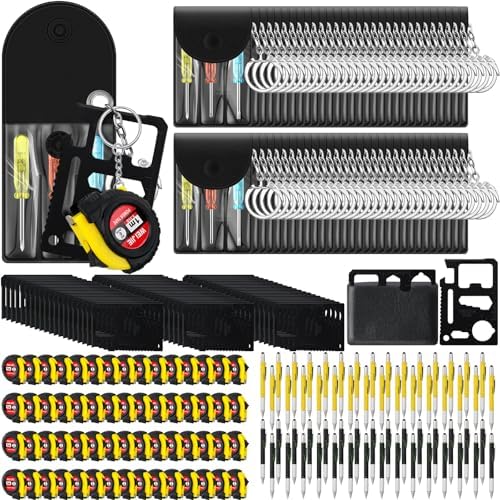240 Pcs Mini Screwdriver Tape Keychain Set Multitool Pen Card Father's Gifts Bulk Mini Tool Set for Adult Men Dad (Yellow,Black)