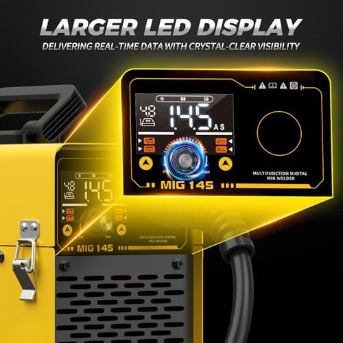 145 MIG Welder with LED Display IGBT Inverter Welder 110V Flux Core MIG/Lift Tig/Stick Welding Machine 2T 4T Three in One Professional MIG Welder for Home and Industrial Use