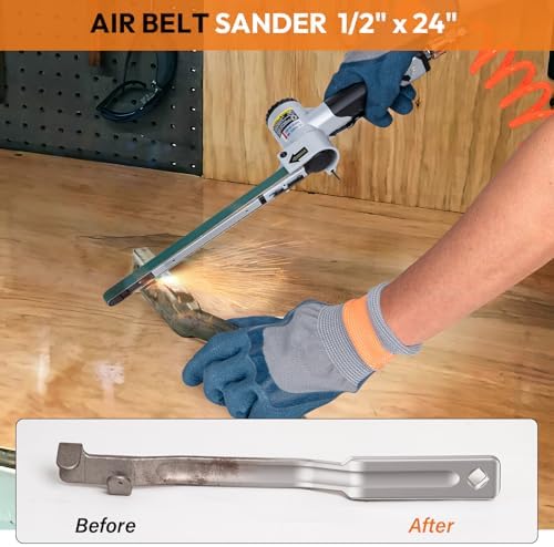 1/2" x 24" Air Belt Sander, Mini Belt Sander for Woodworking/Metal Working Handheld All Angle Grinder Belt Sander Industrial Pneumatic Tool