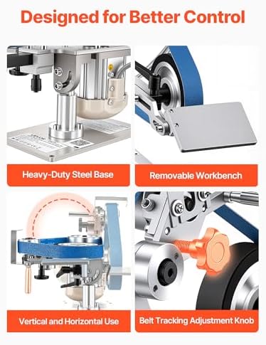 VEVOR Belt Grinder Sander with VFD, 30 x 1-Inch Variable Speed Belt Polisher, 550W Polishing Grinding Machine with 2 Grinding Modes & 3PCS Sanding Belts for Metalworking, Knife Making