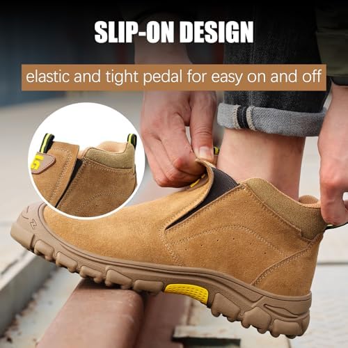 GLANOUDUN Steel Toe Shoes for Men Welding Work - Slip-On, Mid-Top Coverage