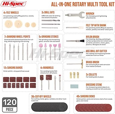 Hi-Spec Rotary Tool Kit 170W 1.4A with Dremel Compatible Bit Accessories