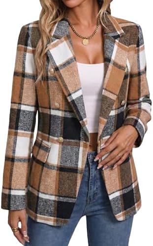 Mina Self 2026 Women's Fall Tweed Blazer Plaid Jacket Business Casual Coat