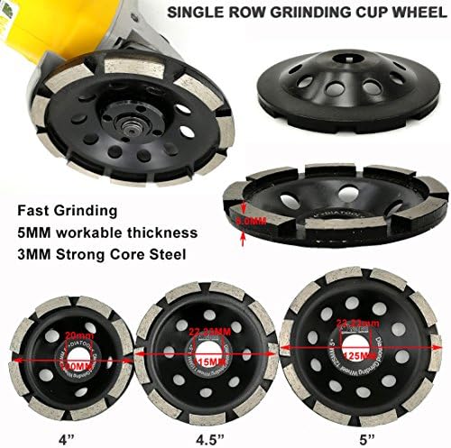 SHDIATOOL 4 Inch Single Row Diamond Grinding Cup Wheel for Concrete Granite Marble Masonry Brick Fits 5/8 Inch Arbor