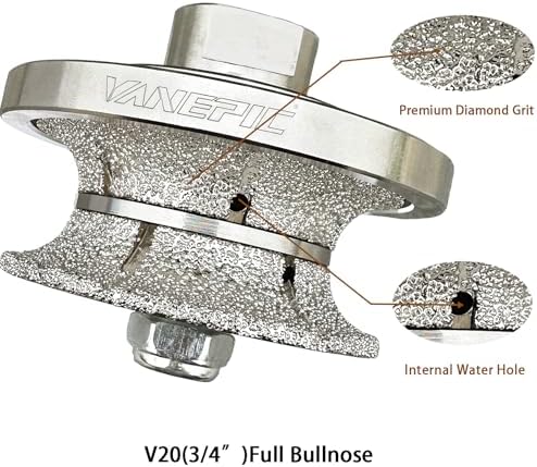 V20 Diamond Full Bullnose Profile Wheel Diamond Hand Profiler Router Bit Wheel Vacuum Brazed with 5/8-11 Thread for Grinder Polisher Granite Marble Concrete and Countertop Edge Shaping
