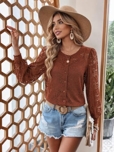 Zeagoo Long Sleeve Shirts for Women Lace Top Button Up Blouse Dressy Casual