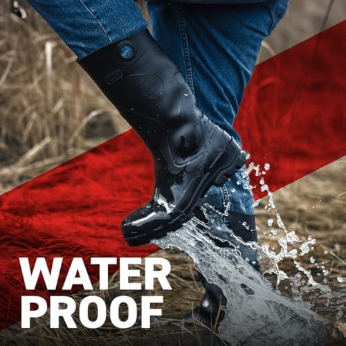 DUNLOP Chesapeake Rubber Boots for Men & Women – PVC - Waterproof Work boots - Lightweight Garden, Rain & Fishing Boots - Safety boots with Steel Toe and Wide Calf – Black – Size 3–15
