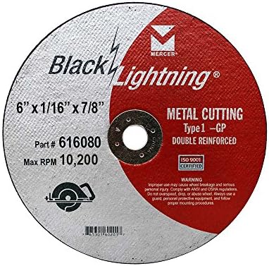 Mercer Industries 616080 - 6" x 1/16" x 7/8" Type 1 Black Lightning Cut-Off Wheels for Metal (25 pack)
