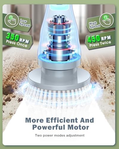 Electric Spin Scrubber, Cordless Shower Scrubber with LED Display & 6 Replacement Cleaning Head, Dual Speed Power Scrubber with Adjustable Extension Handle for Bathroom, Tub, Tile