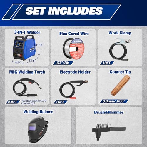 BILT HARD 135A IGBT Inverter Welder, 110V Flux Core MIG/Lift TIG/Stick 3-in-1 Welding Machine with LED Display & Synergic Control, 2T/4T/SPOT Modes & Solar Helmet