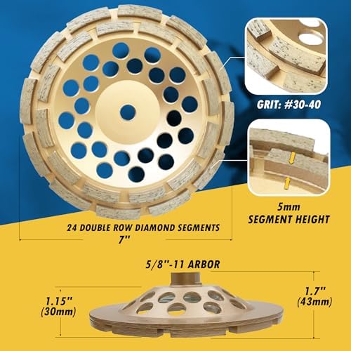 7" Diamond Grinding Wheel for Concrete 24 Dbl Row Segments 5/8"-11