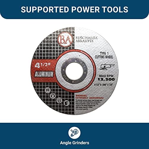 Benchmark Abrasives Grinder Cut Off Wheels 4 1/2 Inch Aluminum Oxide Thin Type 1 Angle Grinder Cutting Disc for Aluminum, Copper - with 7/8" Arbor Hole, Fast Grinder Cutting Wheel - 25 Pack