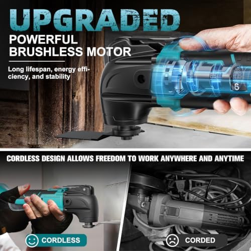 Cordless Oscillating Tool for Makita 18V Battery(No Battery), 6 Variable Speed Brushless-Motor Tool, 22Pcs Multi Tool Kit, Oscillating Saw for Scraping, Sanding, Cutting Wood