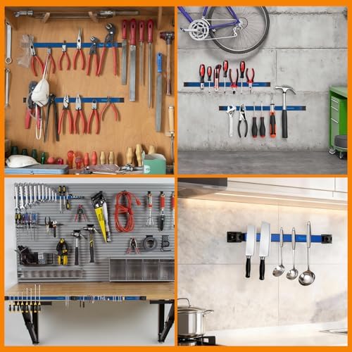 24" Magnetic Tool Holder Strip, 6 Pieces Blue Metal Tool Organizer Rack with Stainless Steel Surface, Magnet Bar for Garage Workshop, Easy To Install with Mounting Screws