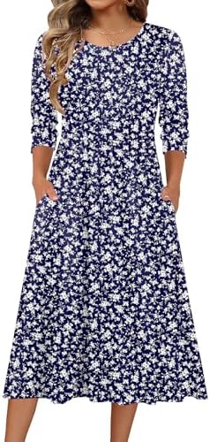 Zeagoo 3/4 Sleeve Women's Dress Casual Aline Summer Fall Midi Long Dresses