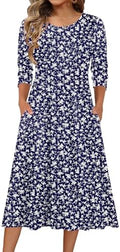 Zeagoo 3/4 Sleeve Women's Dress Casual Aline Summer Fall Midi Long Dresses