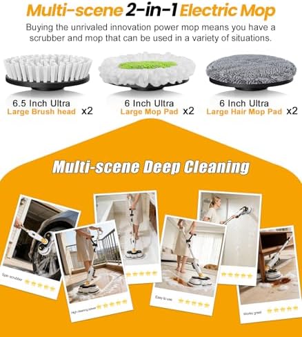 Qimedo Battery Electric Mop, Cordless Electric Scrubber & Flat Mop for Floor Cleaning, Best Automatic Spin Mops with Smart Display,Rotating Mops with LED Light & Water Spray