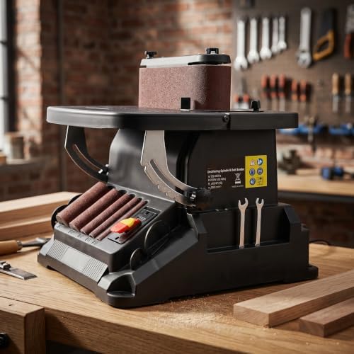 500W 2-in-1 Vertical Oscillating Spindle & Belt Sander, 58 OPM, 5 Sanding Sleeves, 4x24 Belt, Adjustable Table Woodworking