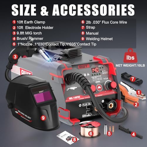 AWT 140A MIG Welder 3 in 1 Welding Machine 110V with Welding Helmet