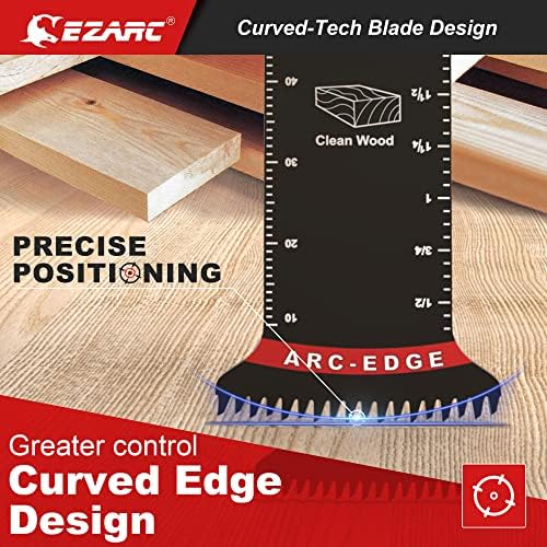 EZARC Japanese Tooth Oscillating Saw Blades - 5 PCS Extra-Long Reach Arc Edge CRV Multitool Blades Clean Cut for Wood and Plastic, Universal Quick Release Oscillating Tool Blades Kits