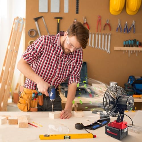 Portable Cordless Fan Compatible with Milwaukee 18V Battery,Battery-powered Cooling Fan for Workshop Outdoor Camping Travel,Powerful Air Circulation at Work,Jobsite Blower Bare Tool