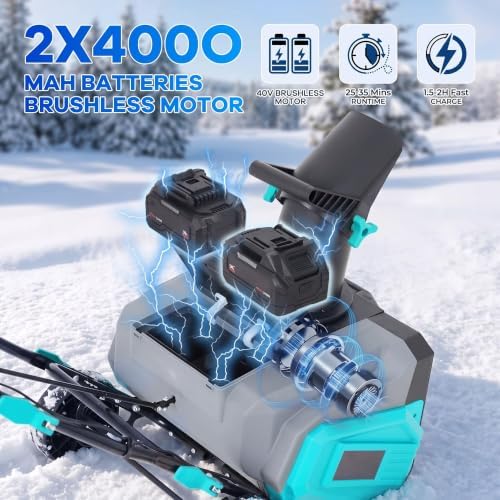 Garvee 40V 20" Cordless Snow Blower, Electric Snow Thrower Machine,Blue