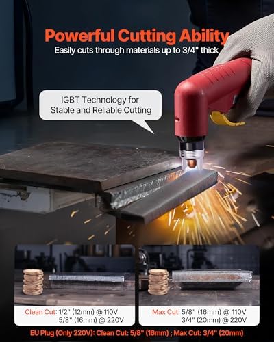 VEVOR Plasma Cutter, 65A Non-Touch Pilot Arc Plasma Cutting Machine Non-High Frequency - with 2T/4T Function & Adjustable PT Time, 110V/220V Dual Voltage Digital Display IGBT Inverter