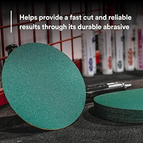 3M Green Corps Hookit Sanding Discs, 00525, No Hole, 8 in, 36+ Grade