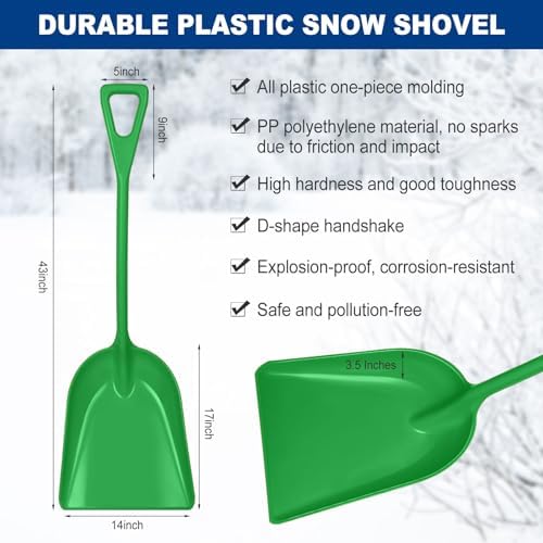 Frienda 3 Pcs Plastic Snow Shovel Large Scoop Shovel, Green