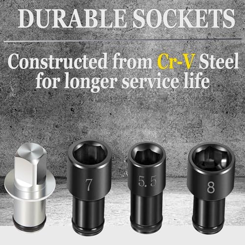64180 Actuator Motor Wrench Set, 5-Piece HVAC Tool Kit with 5.5mm 7mm 8mm Sockets & 1/4" Drive Adapter for HVAC Motor Fastener Repair & Replacement