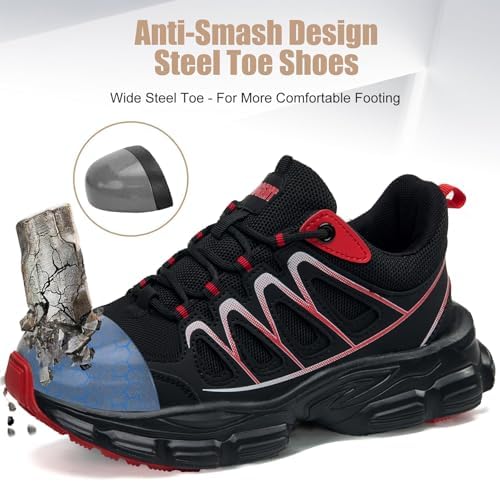 Hogent Steel Toe Shoes for Men Women - Non Slip & Lightweight Work Shoes