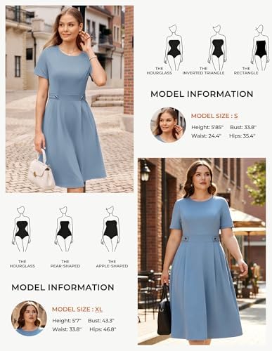 GRACE KARIN Women's 2026 Short Sleeve Church Work Midi Dresses with Pockets