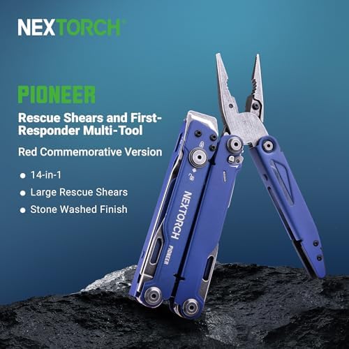 NEXTORCH PIONEER MT20 14-IN-1 Multi-tools Full-Size,Multi-tool Set with Scissors Needle Nose Pliers Pocket Clip Multi-tool for DIY Home Outdoors Everyday Carry Men Gift Color (BLUE with Glass Breaker)