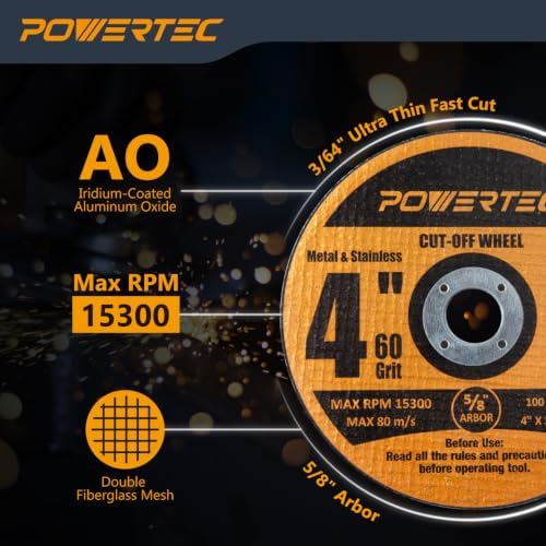 POWERTEC 4" Cut-Off Wheels, 50 PK, 5/8" Arbor (14018-P2)