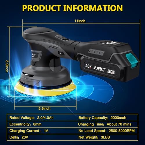 Cordless Car Buffer Polisher Kit, 20V, w/ 2X 2.0Ah & Charger