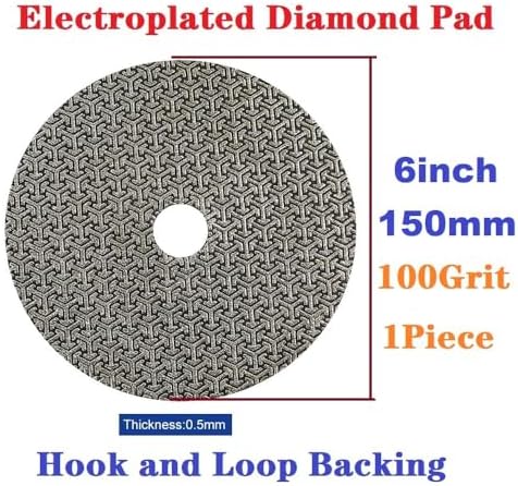 Electroplated Diamond Sanding Paper Sheet Pad,100Grit 6inch 150mm Grinding Sandpaper Pad Hook and Loop Backing for Metal Glass Porcelain Ceramic Hand Polishing & Trimming (1 Piece)