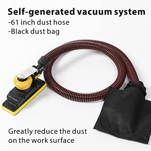 2-3/4" x 8" Dust-free Air Orbital Sander, 70 mm x 198 mm 1/8 in Orbit, 10,000 Max OPM Dust Bag Style with Extra Hook-Loop Pad and 15pcs (80/120/180/320/400) mesh sandpapers