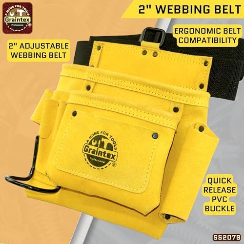 Graintex 5 Pocket Suede Leather Tool Belt/Bag, Multipurpose Leather Tool Belt for Women and Men, Ideal for Construction, Electrician, Handymen, Carpenter, Gardening Pouch & DIY Projects
