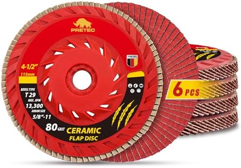 Ceramic Flap Discs 4 1/2 for Angle Grinder, 80 Grit Type 29, 6 Pack