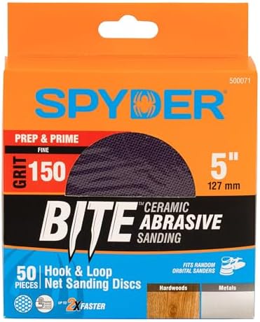 Spyder 50-Pack 150 Grit Sanding Discs, Ceramic Net, 5-Inch Hook and Loop, for Random Orbital Sander (500071)