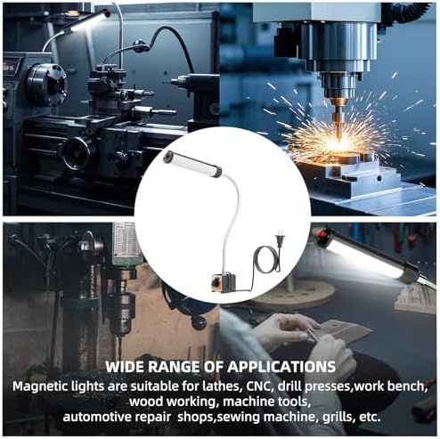 24W LED Magnetic Work Light, 2400 Lumen Flexible Gooseneck Work Light with Adjustable Magnetic Base, Industrial Light for Lathe CNC Milling Drillpress Sewing Machine