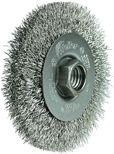 Weiler 13085 4" Narrow Face Crimped Wire Wheel, .014" Stainless Steel Fill, 5/8"-11 Unc Nut, Made in the USA