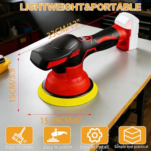Cordless Car Buffer Polisher for Milwaukee 18V Battery,6 Inch Portable Orbital Buffer Polisher with 8 Variable Speed with 15pcs Polishing Accessories, for Car Polishing/Waxing (NO Battery)