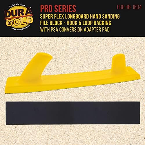Dura-Gold Pro Series Super Flex Longboard Hand Sanding File Block with Hook & Loop Backing and PSA Backing Adapter Pad & 220 Grit PSA Longboard Sandpaper 20 Yard Roll, 2-3/4" Wide