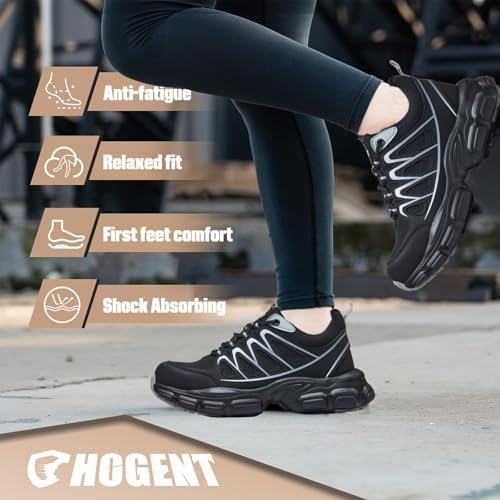 Hogent Steel Toe Shoes for Men Women - Non Slip & Lightweight Work Shoes