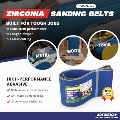 4 Pack 6 x 48 Inch Zirconia Sanding Belts, 80 Grit Heavy Duty Belt Sander Paper, Fits Belt Sander & Bench Sander for Woodworking, Metal Polishing and Fine Surface Preparation
