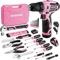 WORKPRO 12V Cordless Pink Drill Set for Women, Home Tool Kit with Tool box