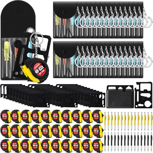 120 Pcs Mini Screwdriver Tape Keychain Set Multitool Pen Card Father's Gifts Bulk Mini Tool Set for Adult Men Dad (Yellow,Black)