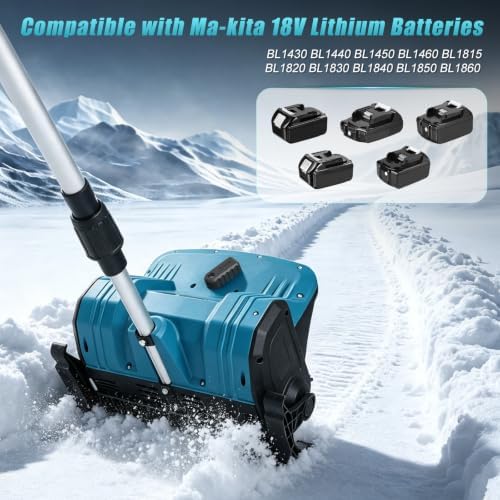 12'' Cordless Snow Shovel Compatible with Makita 18V Battery(Tool Only), 2500RPM Brushless Cordless Electric Snow Blower with Wheels, 12" Clearing Width, 6" Clear Depth,20 FT Throw Distance